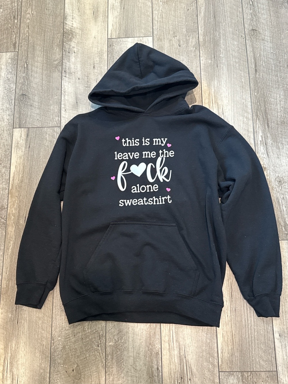 Gildan “Leave Me the F💗ck Alone” Black Hoodie – Medium